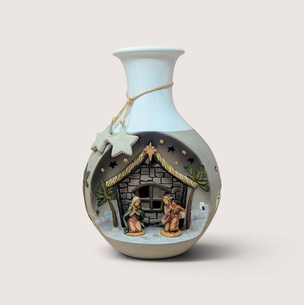 1990s Roman Inc Ceramic Light Up Nativity Vase Holiday Luminary